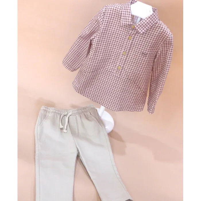 Conjunto niño camisa vichy y pantalon beig "Collage" - PARDALETS