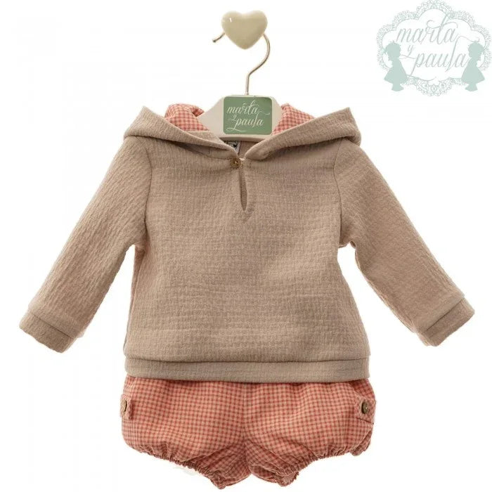Conjunto sudadera arena y bombacho vichy "Andrea" - PARDALETS