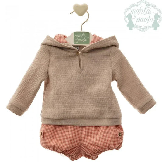 Conjunto sudadera arena y bombacho vichy "Andrea" - PARDALETS