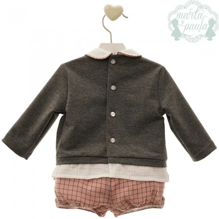 Conjunto sudadera gris cara gatito y short rosa "Paolo" - PARDALETS
