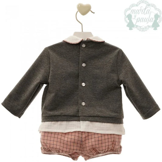 Conjunto sudadera gris cara gatito y short rosa "Paolo" - PARDALETS