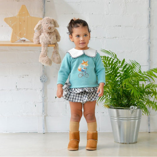 Conjunto sudadera verde y culote vichy gris