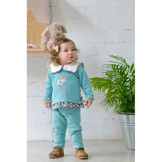 Conjunto sudadera verde zorrito con lazito y pantalon largo