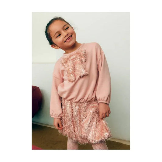 Conjunto sudadera y falda flecos rosa - PARDALETS