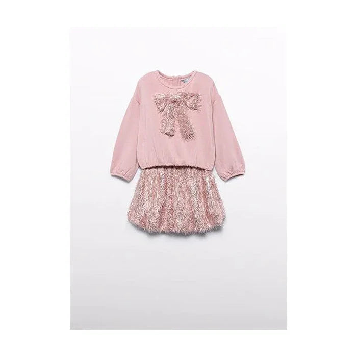 Conjunto sudadera y falda flecos rosa - PARDALETS