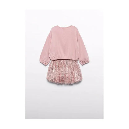Conjunto sudadera y falda flecos rosa - PARDALETS