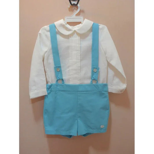 Conjunto tirantes verde mar y camisa blanca - PARDALETS