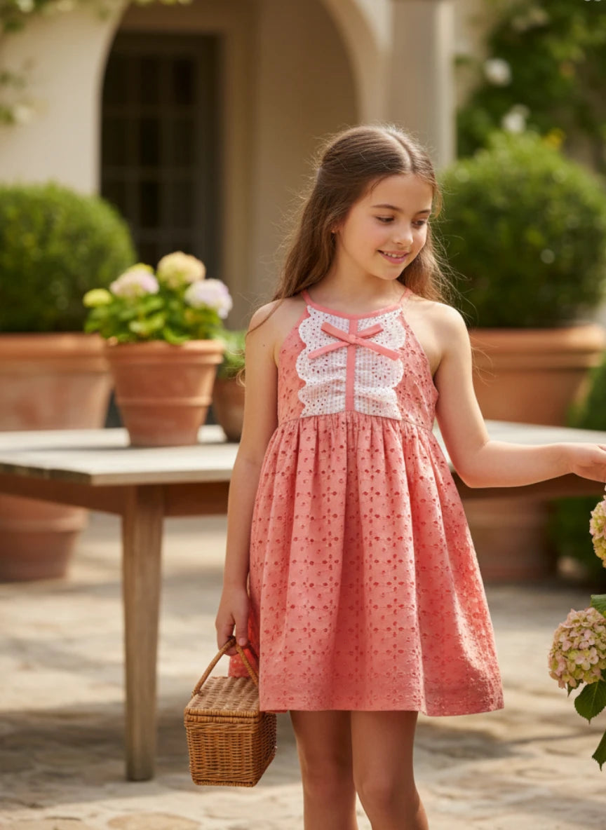 Vestido tirantes batista perforada coral "Maemuki"