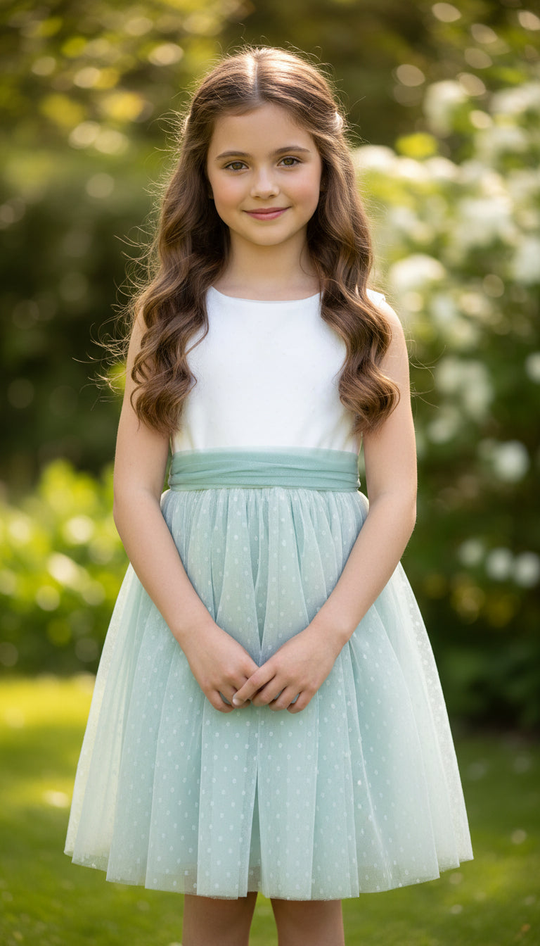 Vestido tul verde sin mangas