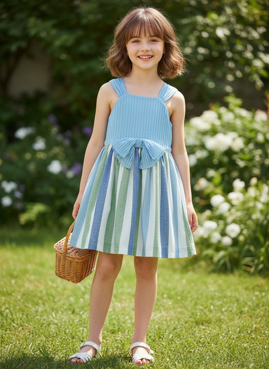 Vestido azul y falda rayas verdes "Mosaico"