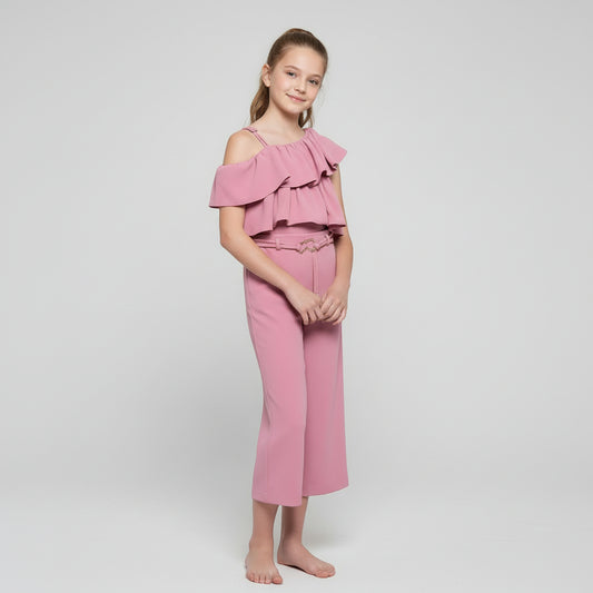 Conjunto top tirantes y pantalon rosa orquidea