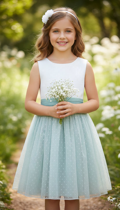 Vestido tul verde sin mangas