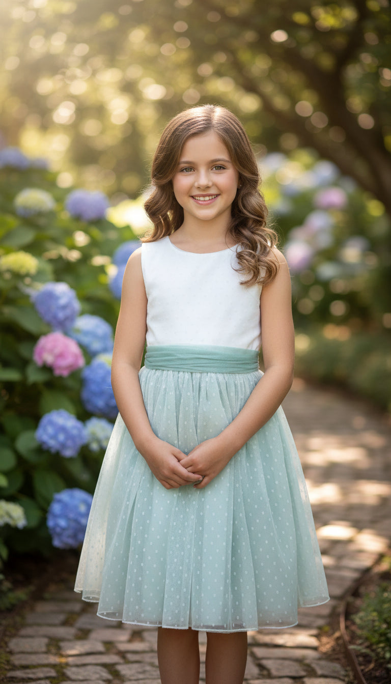 Vestido tul verde sin mangas