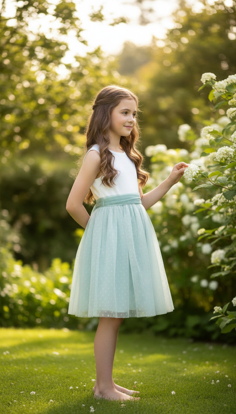 Vestido tul verde sin mangas