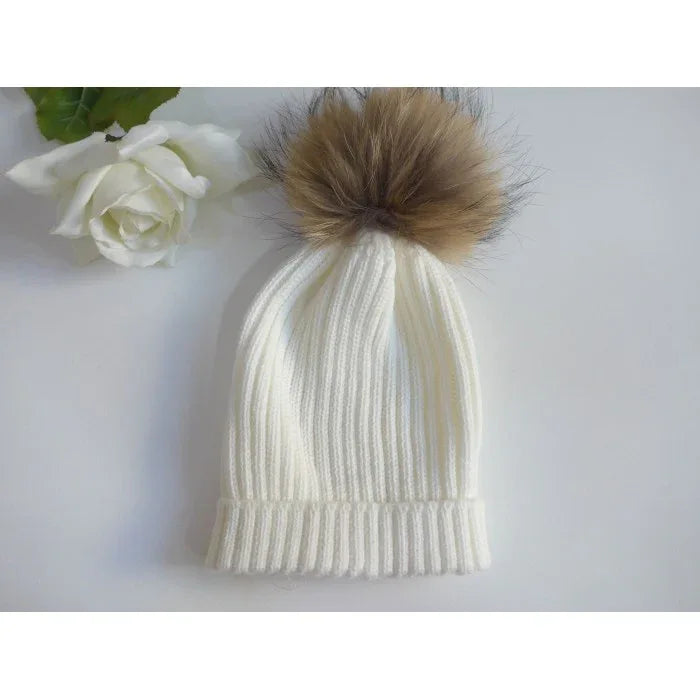 Gorro canale beig pompon pelo natural - PARDALETS