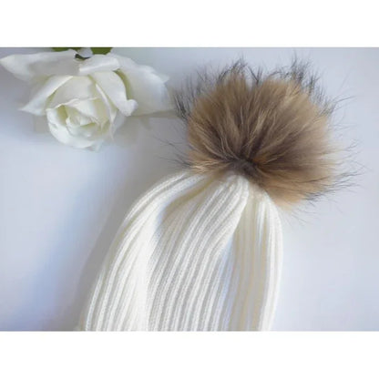 Gorro canale beig pompon pelo natural - PARDALETS