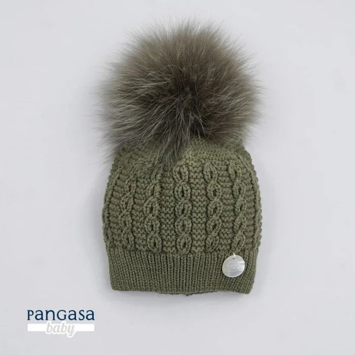 Gorro ochos lana verde musgo con pompon sintetico - PARDALETS