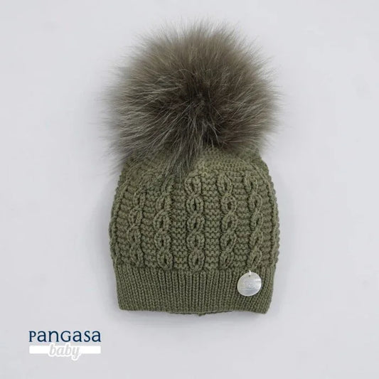 Gorro ochos lana verde musgo con pompon sintetico - PARDALETS