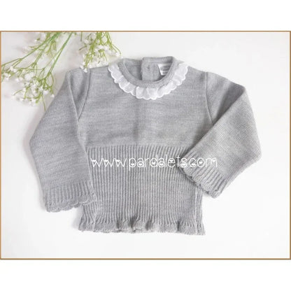 Jersey lana gris con cuello batista blanco - PARDALETS
