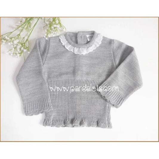 Jersey lana gris con cuello batista blanco - PARDALETS