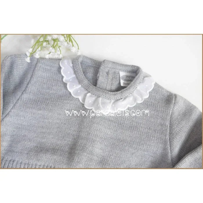 Jersey lana gris con cuello batista blanco - PARDALETS