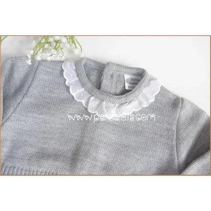 Jersey lana gris con cuello batista blanco - PARDALETS