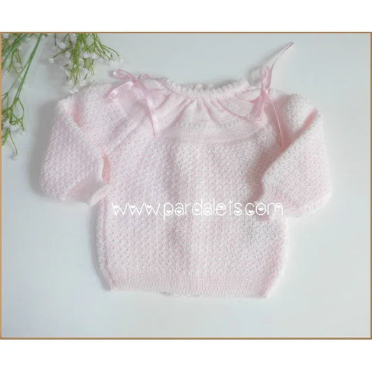 Jersey lana rosa bebe y blanco con lazitos rosas - PARDALETS