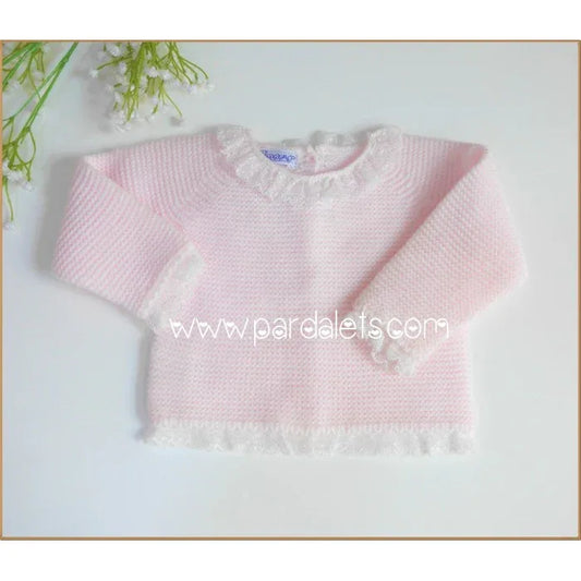 Jersey lana rosa con puntilla blanca - PARDALETS