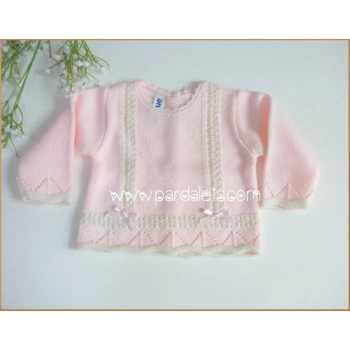 Jersey lana rosa y beig con lazitos rosas - PARDALETS
