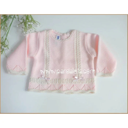 Jersey lana rosa y beig con lazitos rosas - PARDALETS