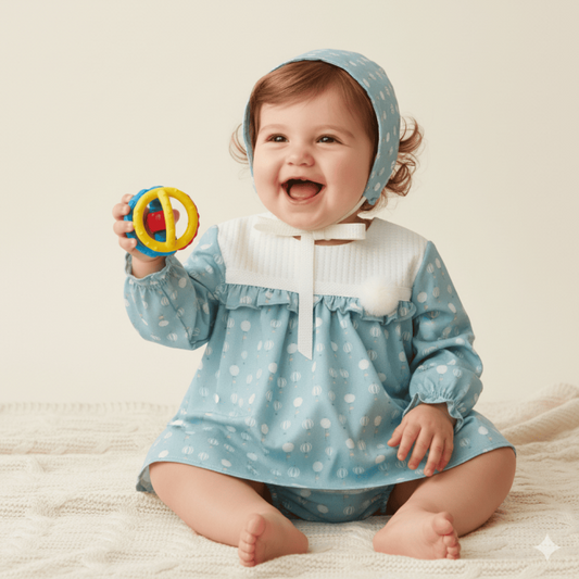 Jesusito azul con globitos y capota "Tul"