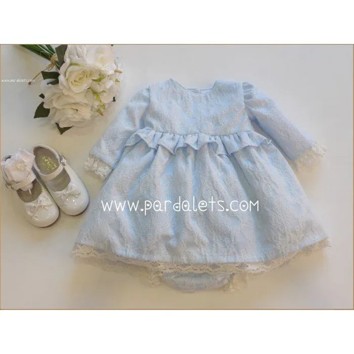 Jesusito brocado azul con puntilla beig clarito - PARDALETS