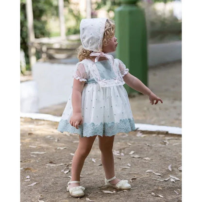 JESUSITO SIN CAPOTA TUL BORDADO VERDE Y PUNTILLAS ROSA - PARDALETS