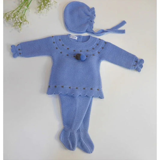 Jubon y polaina azul empolvado con capota - PARDALETS