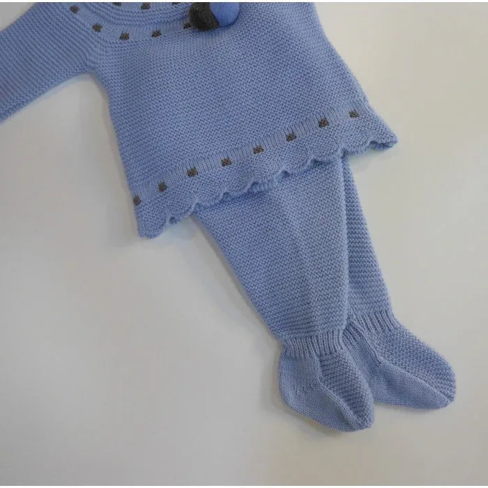 Jubon y polaina azul empolvado con capota - PARDALETS