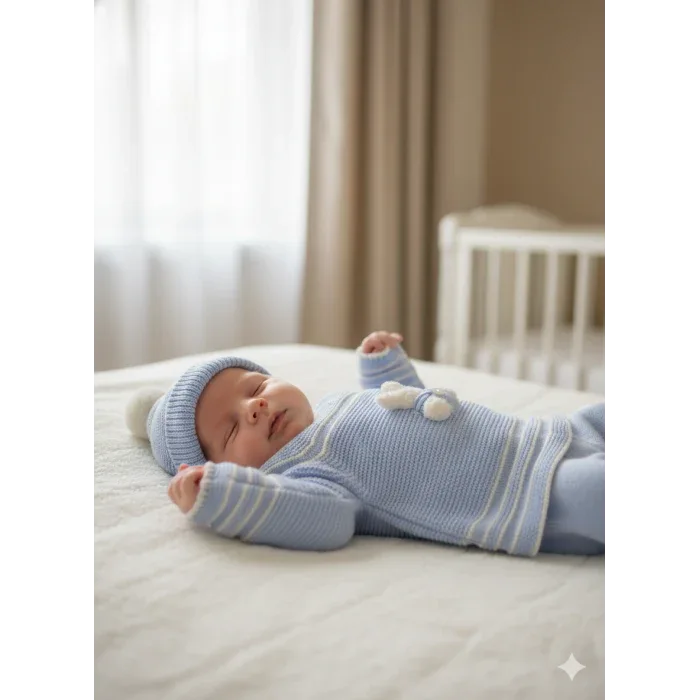 Jubon y polaina azul con gorrito - PARDALETS