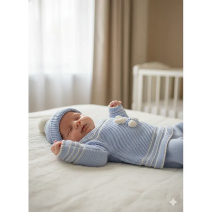 Jubon y polaina azul con gorrito - PARDALETS