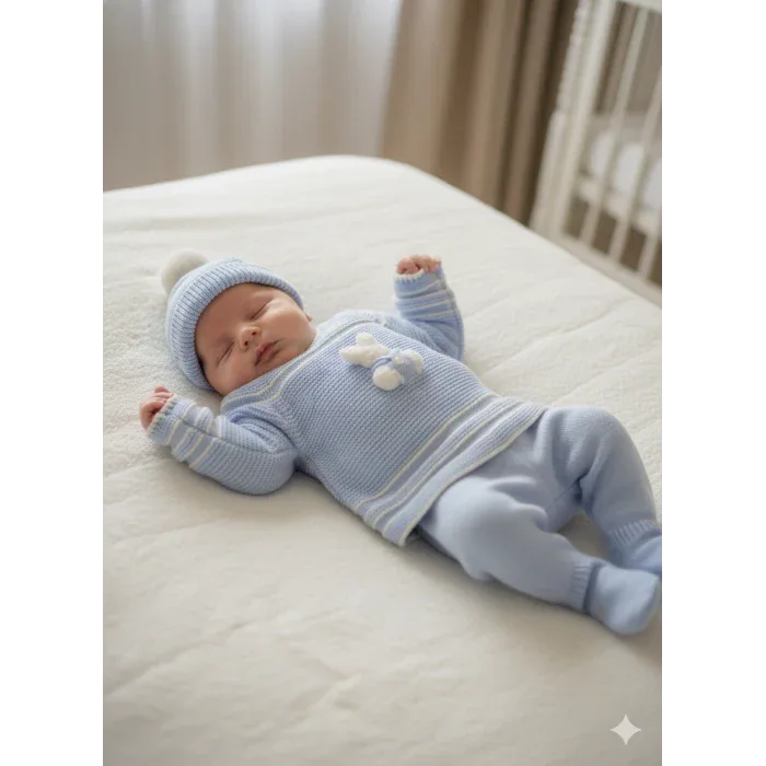 Jubon y polaina azul con gorrito - PARDALETS