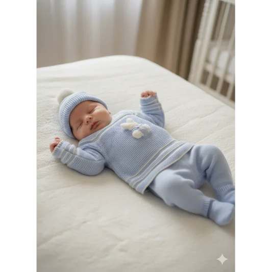 Jubon y polaina azul con gorrito - PARDALETS