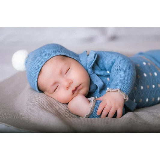 Jubon y polaina azul denim con gorrito - PARDALETS