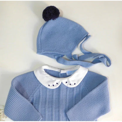 Jubon y polaina azul empolvado con gorrito - PARDALETS