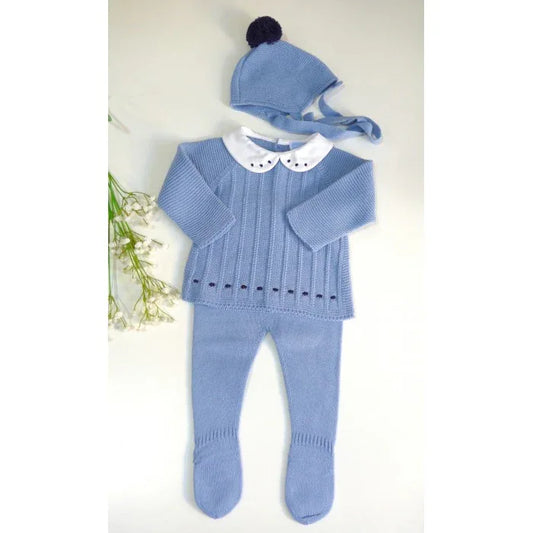 Jubon y polaina azul empolvado con gorrito - PARDALETS