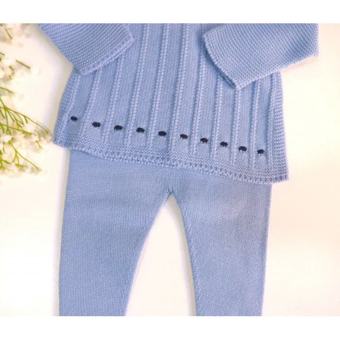 Jubon y polaina azul empolvado con gorrito - PARDALETS