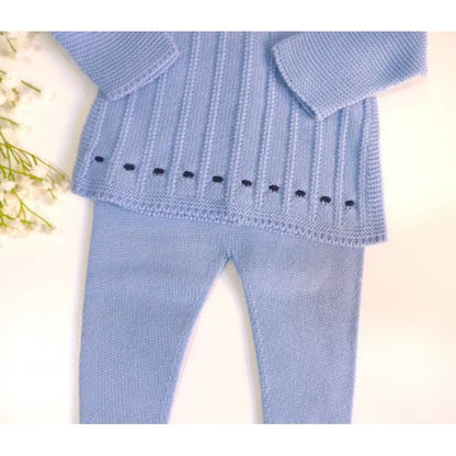 Jubon y polaina azul empolvado con gorrito - PARDALETS