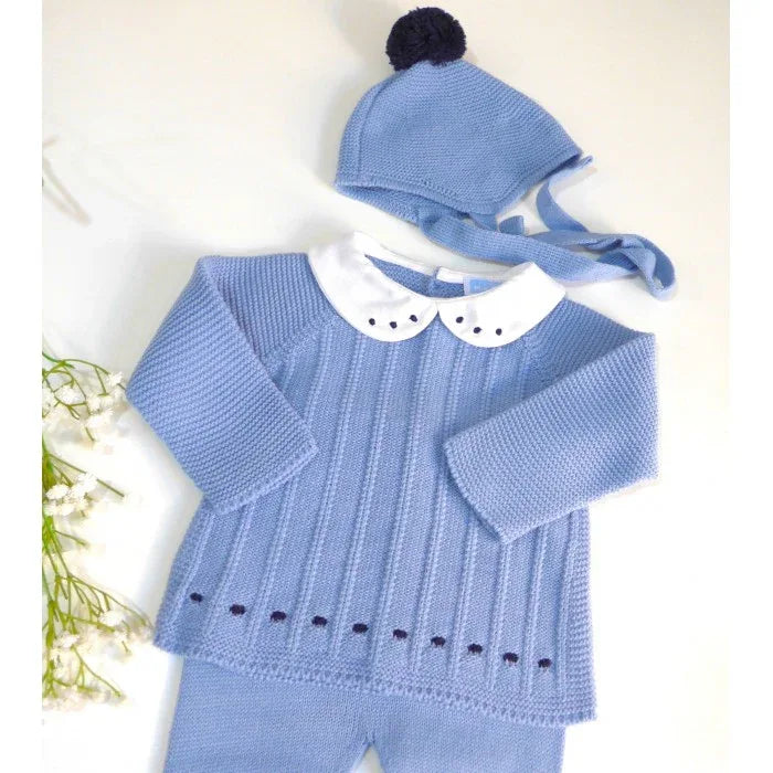 Jubon y polaina azul empolvado con gorrito - PARDALETS