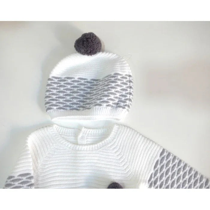 Jubon y polaina blanco y gris con gorrito - PARDALETS