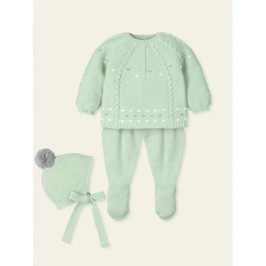 Jubon y polaina verde mint con gorrito - PARDALETS