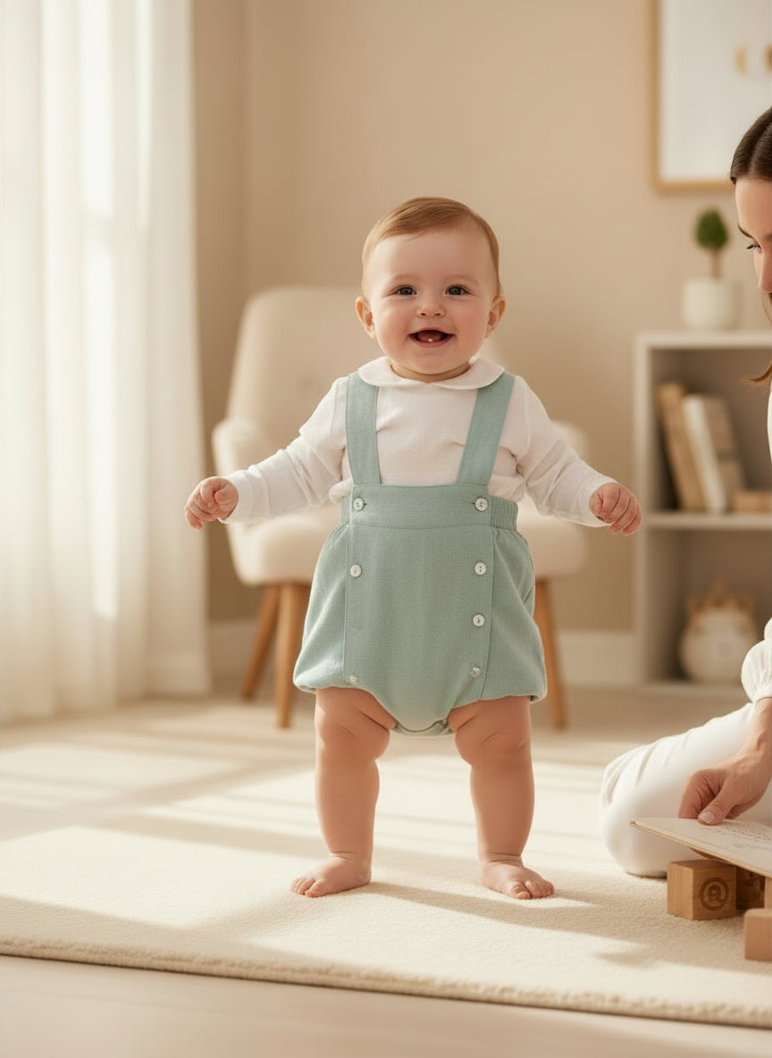 Peto verde con camisa lino manga larga