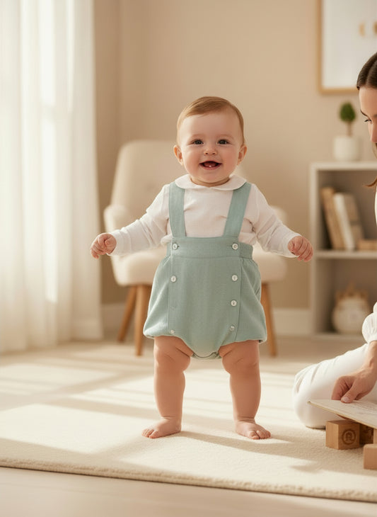 Peto verde con camisa lino manga larga