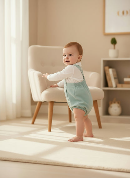 Peto verde con camisa lino manga larga